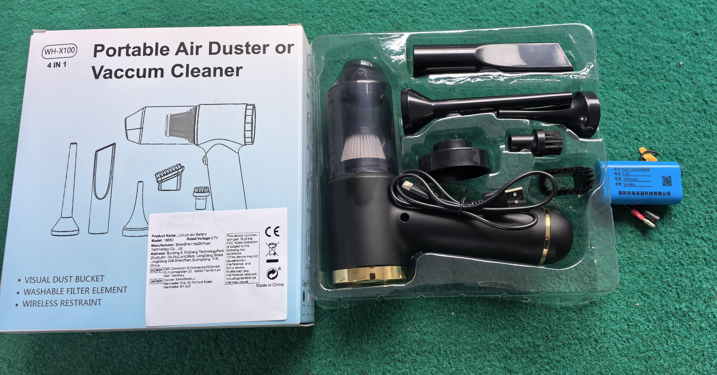 Portable Car Vacuum Cleaner β High Power, Cordless, Rechargeable, with Attachments for Car Interior Cleaning