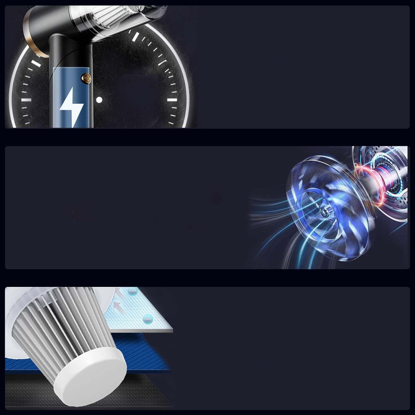 Portable Car Vacuum Cleaner – High Power, Cordless, Rechargeable, with Attachments for Car Interior Cleaning